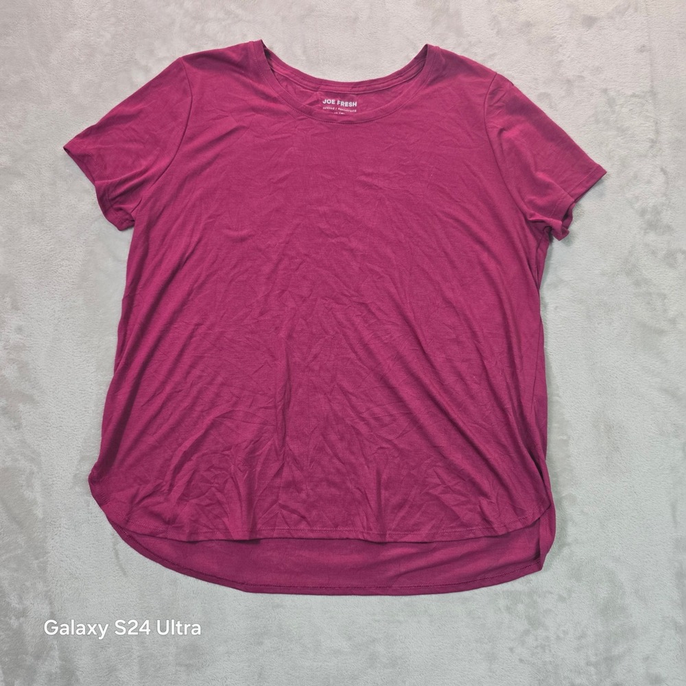 Joe Fresh Relaxed Short Sleeve Crew Neck Tee Berry Pink XL High Low Hem